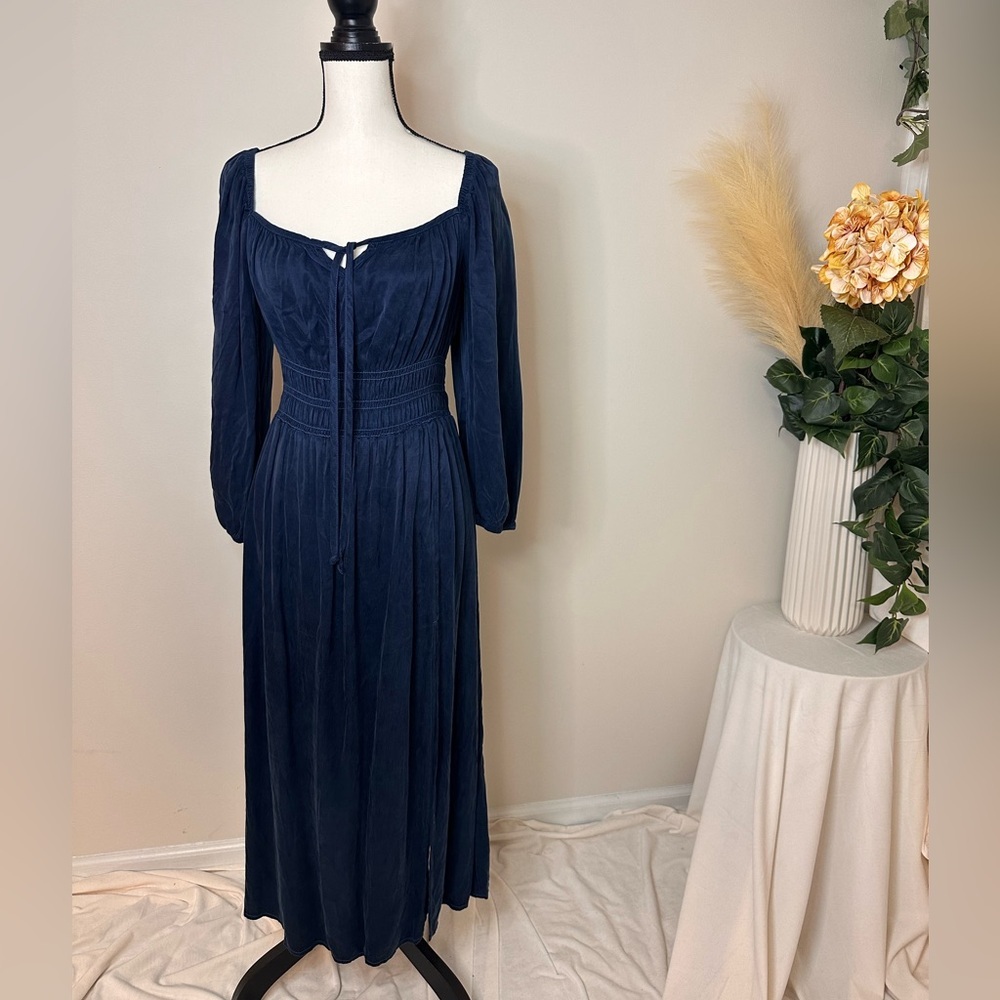 BELLA‎ DAHL Blue Ruched Midi Dress with Split New Never Worn Sz S (A0206 B2)